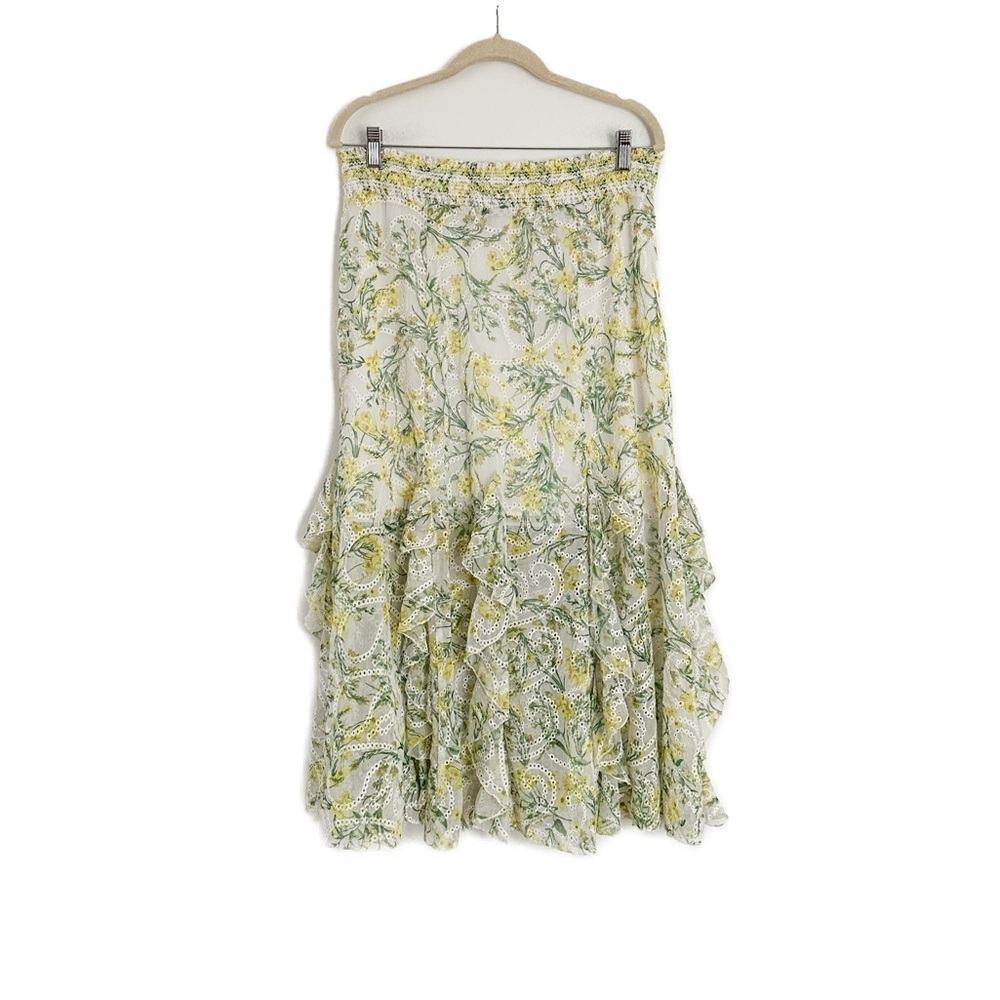 Alice + Olivia Jocelyn Godet Midi Skirt in Sun Ditsy off White Size 12 - Picture 7 of 8